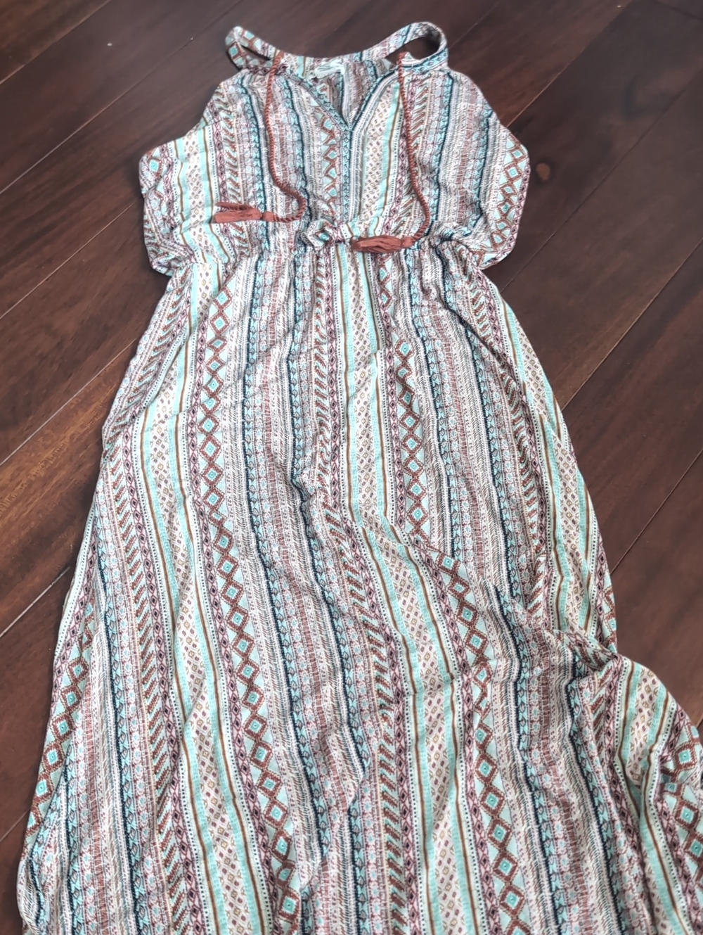 Artisan Ny Striped Maxi Dress in White, Brown & Teal